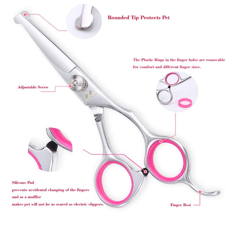iSeaFly Dog Grooming Kit with Round Tip, 6 in 1 Cat Dog Grooming Scissors, Stainless Steel Pet Grooming Shears for Full Body, Face, Nose, Ear and Paw (pink) - Image 3